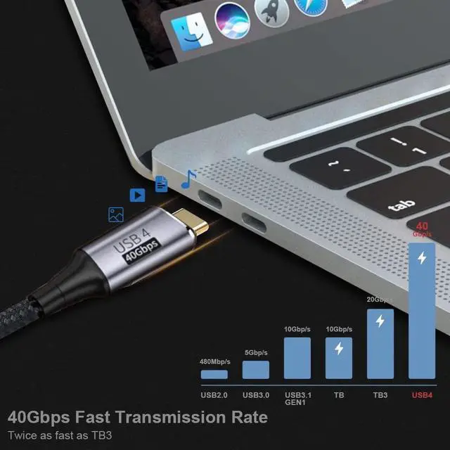 Alt view image 5 of 7 - Angled USB4 Cable 40Gbps with 100W Charging and 8K@60Hz 5K@60Hz USB4.0 Compatible with Thunderbolt3/4 120cm