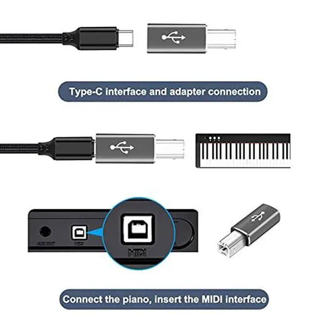 Alt view image 5 of 7 - 2pcs USB-C Type C to Midi Adapter Converter Lectronic Musical Instrument for Midi Keyboard Phone Tablet
