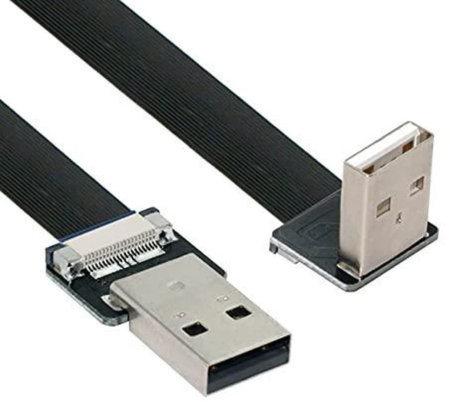 Main image of Down Angled USB 2.0 Type-A Male to Type-A Male Data Flat Slim FPC Cable 90 Degree for FPV & Disk & Scanner & Printer 100cm