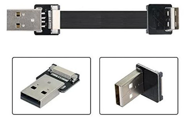 Alt view image 3 of 6 - Down Angled USB 2.0 Type-A Male to Type-A Male Data Flat Slim FPC Cable 90 Degree for FPV & Disk & Scanner & Printer 100cm