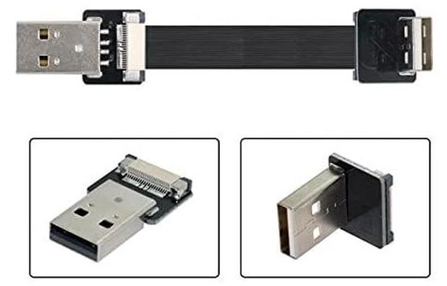 Alt view image 4 of 7 - Down Angled USB 2.0 Type-A Male to Type-A Male Data Flat Slim FPC Cable 90 Degree for FPV & Disk & Scanner & Printer 200cm