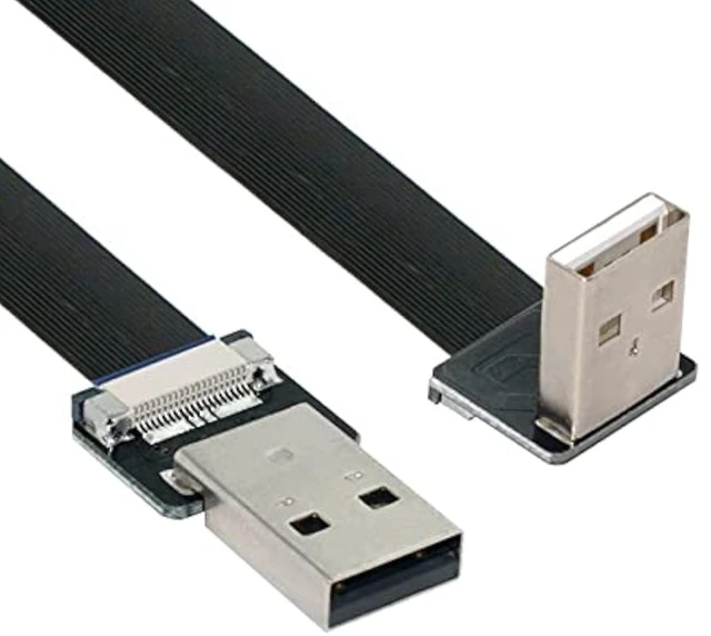 Main image of Down Angled USB 2.0 Type-A Male to Type-A Male Data Flat Slim FPC Cable 90 Degree for FPV & Disk & Scanner & Printer 200cm