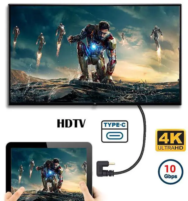 Alt view image 2 of 7 - 10Gbps USB3.0 Type C Male to Male Power Data Video Cable USB-C Opposite U Shape Back Angled for NS Switch Phone Laptop