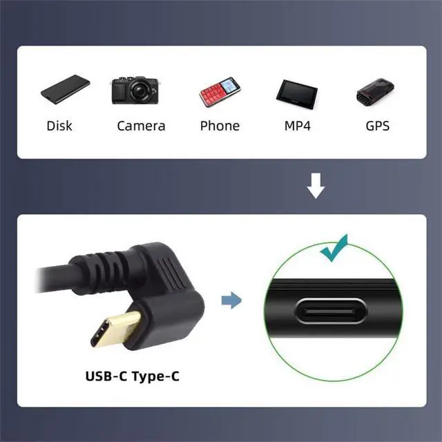 Alt view image 2 of 7 - Power Data Video 10Gbps USB3.0 Type C to USB-C Male to Male Opposite U Shape Back Angled Cable for NS Switch Phone Laptop