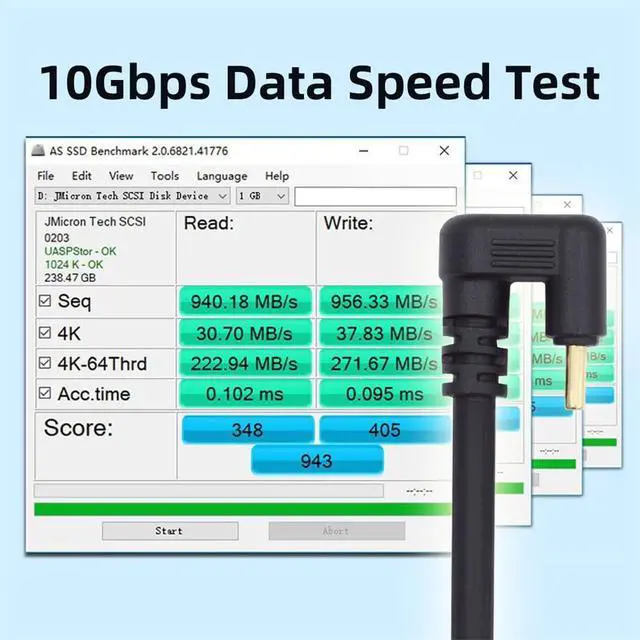 Alt view image 3 of 7 - Power Data Video 10Gbps USB3.0 Type C to USB-C Male to Male Opposite U Shape Back Angled Cable for NS Switch Phone Laptop