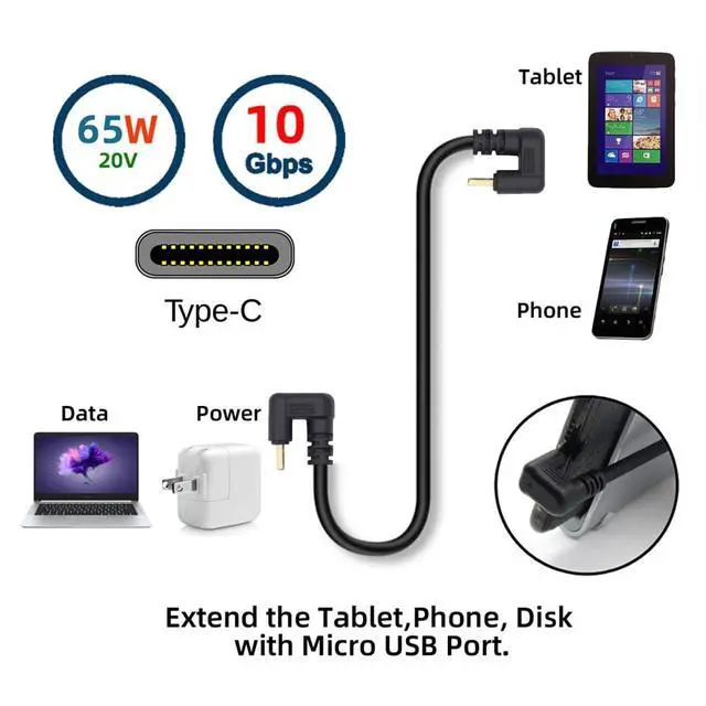 Alt view image 6 of 7 - Power Data Video 10Gbps USB3.0 Type C to USB-C Male to Male Opposite U Shape Back Angled Cable for NS Switch Phone Laptop