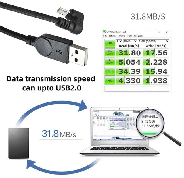 Alt view image 2 of 7 - 480Mps USB2.0 to 5Pin Micro USB Male Type-A to Male Power Data Cable Micro Opposite U Shape Back Angled