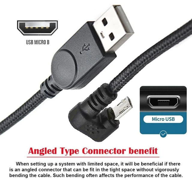 Alt view image 3 of 7 - 480Mps USB2.0 to 5Pin Micro USB Male Type-A to Male Power Data Cable Micro Opposite U Shape Back Angled