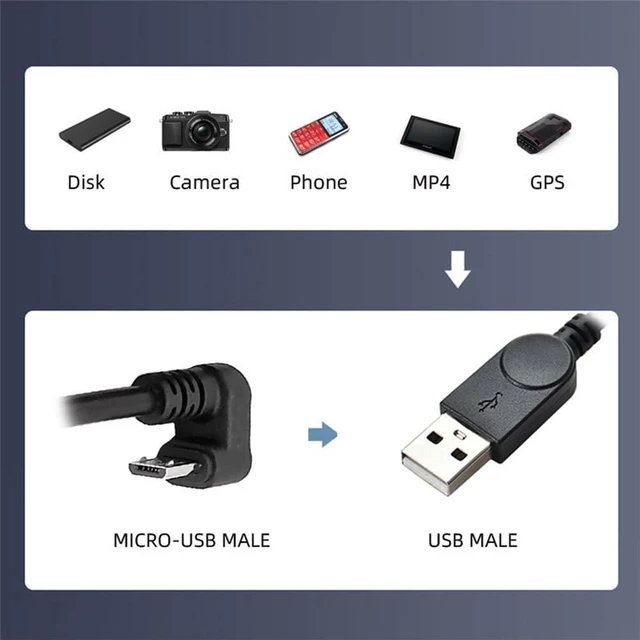 Alt view image 7 of 7 - 480Mps USB2.0 to 5Pin Micro USB Male Type-A to Male Power Data Cable Micro Opposite U Shape Back Angled