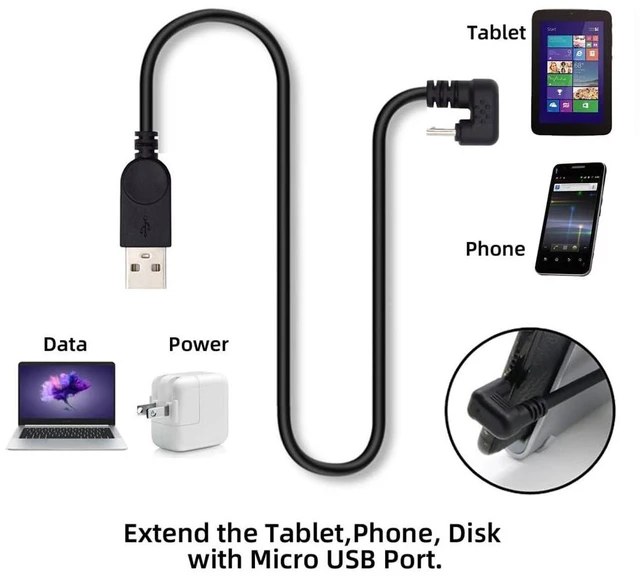 Alt view image 5 of 7 - 480Mps USB2.0 to 5Pin Micro USB Male Type-A to Male Power Data Cable Micro Opposite U Shape Back Angled