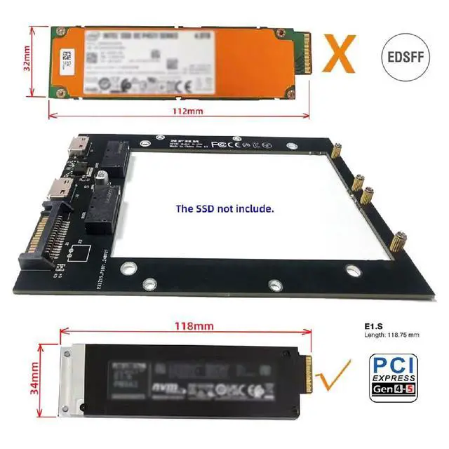 Alt view image 3 of 3 - Dual SFF-8612 Oculink PCI-e 4X Host to Dual Ruler 1U GEN-Z EDSFF 9.5mm 15mm 25mm Short SSD E1.S PCI-E with Heat Sink PM9A3 PM9D3 P5801X Carrier Adapter