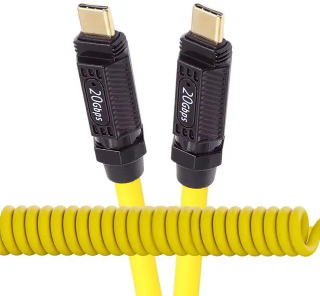 Main image of Stretch Coiled USB-C USB4 Cable 20Gbps 140W 8K for Gaming Keyboard Mouse Type-C Male to Male Cable Power & Data