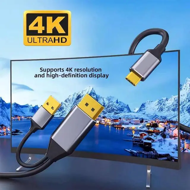Alt view image 6 of 7 - 4K Displayport Source to Type C USB-C Touch Screen Displays Male 4K HDTV Cable for Laptop Monitor 2.0m