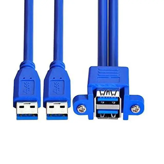 Alt view image 2 of 7 - Combo Dual USB 3.0 Male to Stackable Female Extension Cable 50cm with Screw Panel Mount Holes