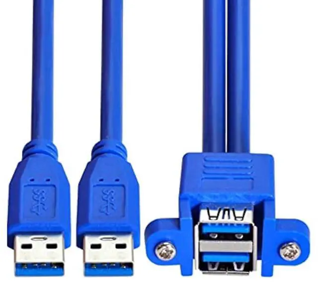 Main image of Combo Dual USB 3.0 Male to Stackable Female Extension Cable 50cm with Screw Panel Mount Holes