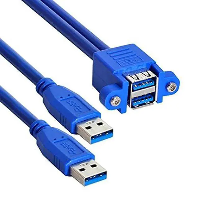 Alt view image 3 of 7 - Combo Dual USB 3.0 Male to Stackable Female Extension Cable 50cm with Screw Panel Mount Holes