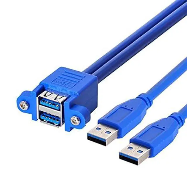 Alt view image 4 of 7 - Combo Dual USB 3.0 Male to Stackable Female Extension Cable 50cm with Screw Panel Mount Holes