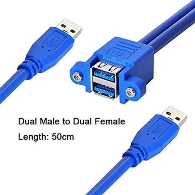 Alt view image 6 of 7 - Combo Dual USB 3.0 Male to Stackable Female Extension Cable 50cm with Screw Panel Mount Holes