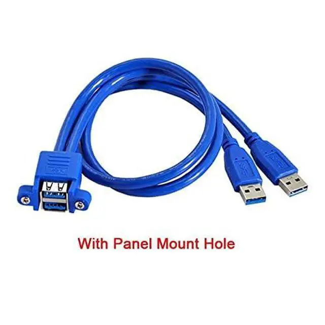 Alt view image 7 of 7 - Combo Dual USB 3.0 Male to Stackable Female Extension Cable 50cm with Screw Panel Mount Holes