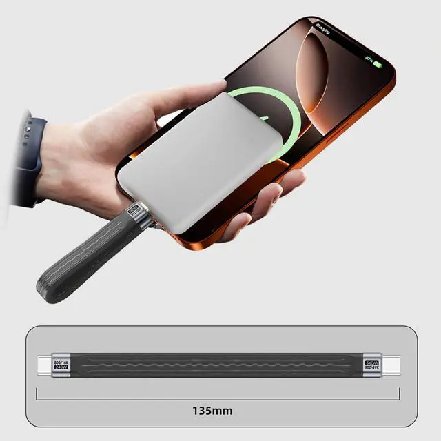 Alt view image 6 of 7 - Short USB5.0 80Gbps Flat Slim FPC Cable 240W 16K@30hz 8K 60Hz 5K & Female Extender Lanyard Strap Chain Compatible with 40Gbps USB4.0 Thunderbolt3/4/5 Black 13cm