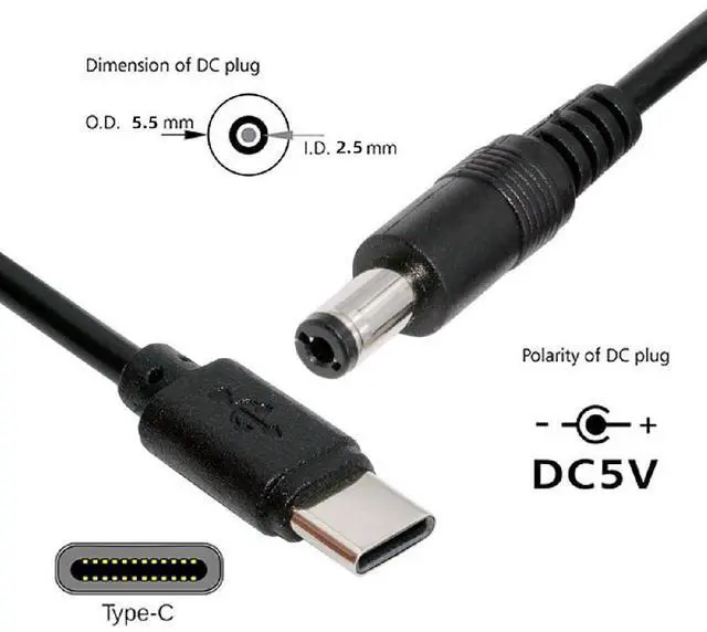 Alt view image 4 of 7 - USB-C 5.1K Resistor Type C Input to 5V DC 5.5 * 2.1mm Output Power Charge Cable 100cm for DC5V Desk Lamp Fan Camera