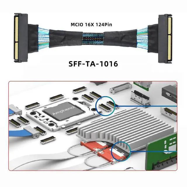 Alt view image 3 of 7 - PCI-E 5.0 PCIE6.0 Mini Cool Edge IO MCIO SFF-TA-1016 STR PCI-E 16x 124Pin Male to MCIO 124Pin Male Extender Cable 50cm with Pull Tab