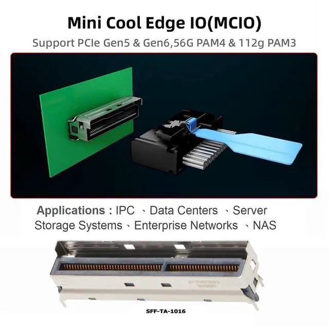 Alt view image 4 of 7 - PCI-E 5.0 PCIE6.0 Mini Cool Edge IO MCIO SFF-TA-1016 STR PCI-E 16x 124Pin Male to MCIO 124Pin Male Extender Cable 50cm with Pull Tab