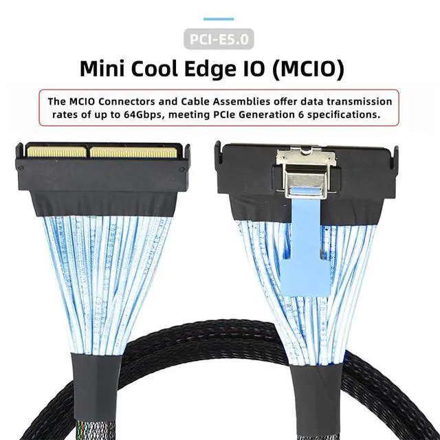 Alt view image 6 of 7 - PCI-E 5.0 PCIE6.0 Mini Cool Edge IO MCIO SFF-TA-1016 STR PCI-E 16x 124Pin Male to MCIO 124Pin Male Extender Cable 50cm with Pull Tab
