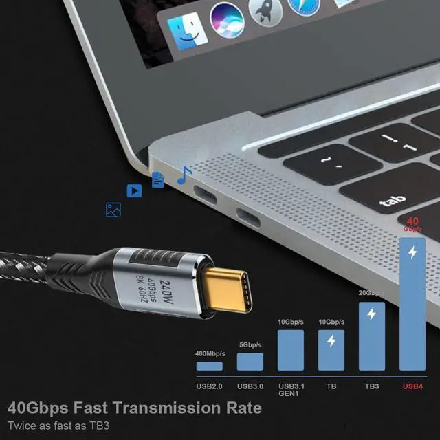 Alt view image 6 of 7 - 240W 40Gbps USB-C USB4 Cable USB3.1 100W 8K@60Hz 5K USB4.0 Compatible with USB4 50cm
