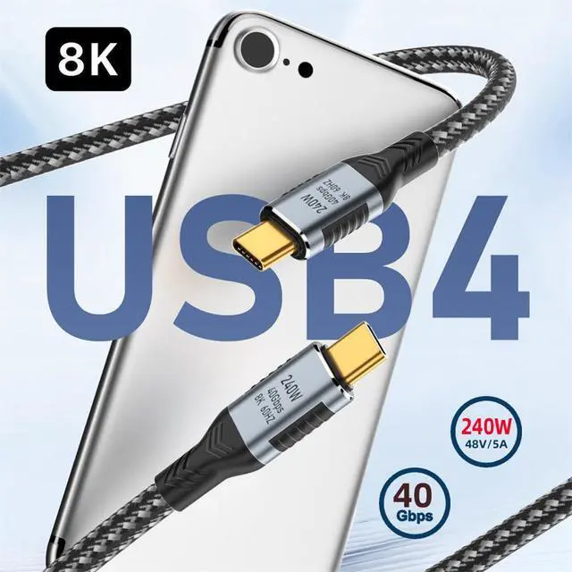 Alt view image 3 of 7 - USB-C 240W USB4 Cable 40Gbps USB3.1 100W 8K@60Hz 5K USB4.0 Compatible with Thunderbolt3/4 180CM