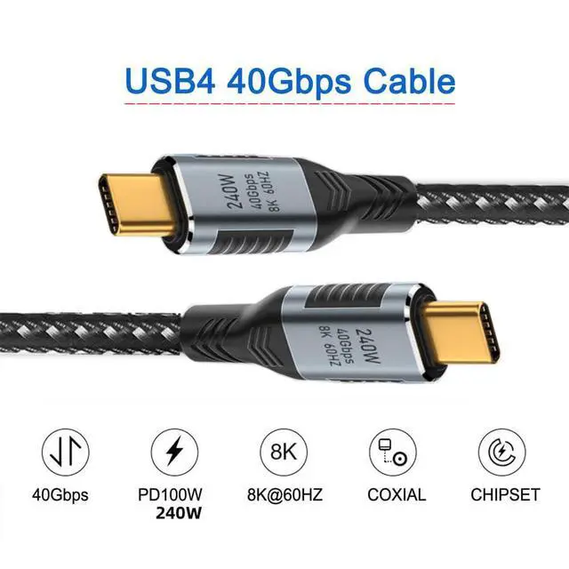 Alt view image 6 of 7 - USB-C 240W USB4 Cable 40Gbps USB3.1 100W 8K@60Hz 5K USB4.0 Compatible with Thunderbolt3/4 180CM