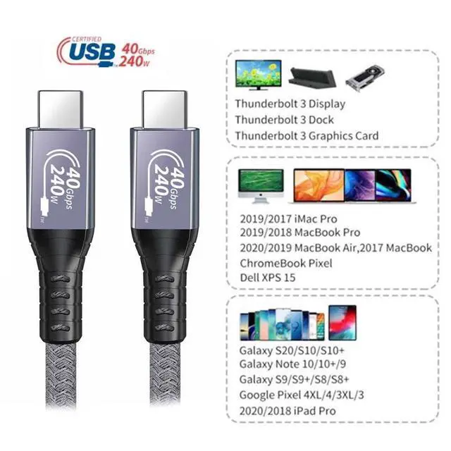 Alt view image 2 of 7 - USB-IF Certification 240W USB4 Cable 40Gbps Compatible with 100W Charging and 8K@60Hz 5K