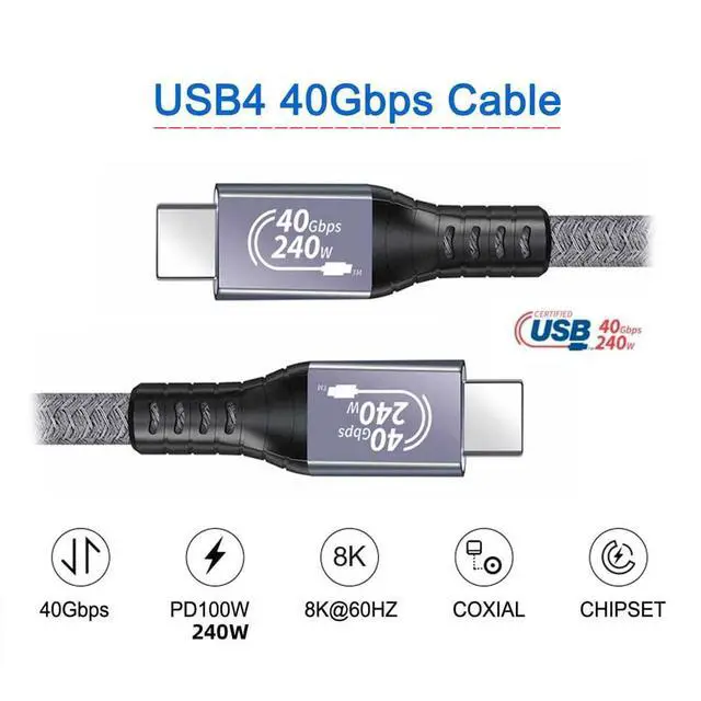Alt view image 3 of 7 - USB-IF Certification 240W USB4 Cable 40Gbps Compatible with 100W Charging and 8K@60Hz 5K