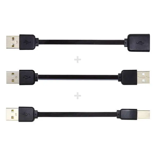 Alt view image 3 of 7 - 3pcs/lot 13cm USB 2.0 Type-A to Type-B Type-A Female Extension Male Data Flat Slim Cable for Printer Disk & Phone