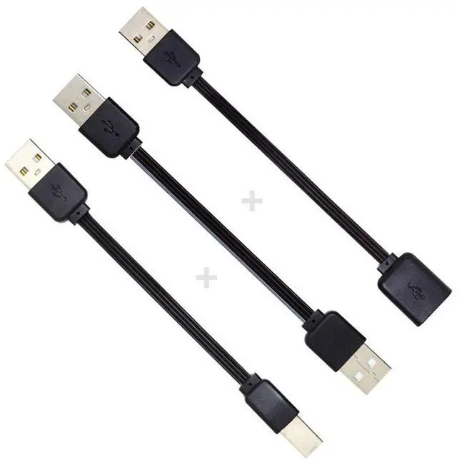 Alt view image 5 of 7 - 3pcs/lot 13cm USB 2.0 Type-A to Type-B Type-A Female Extension Male Data Flat Slim Cable for Printer Disk & Phone