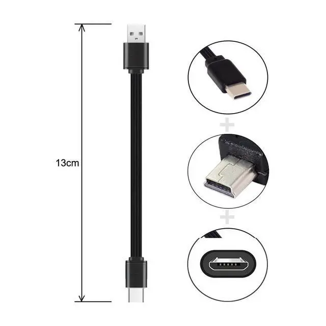 Alt view image 2 of 7 - 3pcs/lot 13cm USB 2.0 Type-A to Mini Micro USB Type-C Male Data Flat Slim FPC Cable for FPV & Disk & Phone