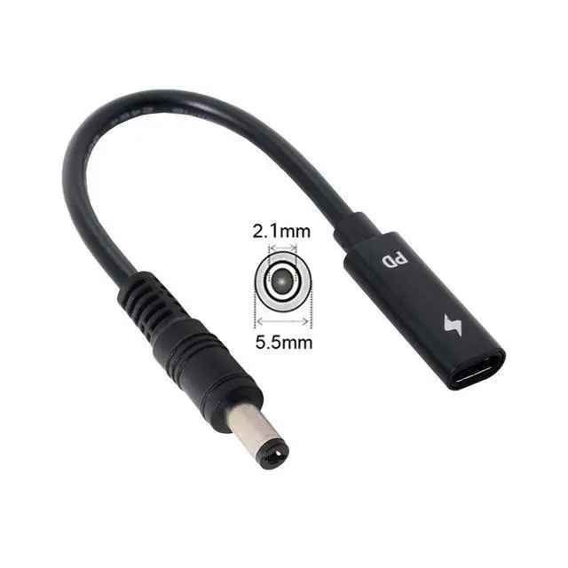 Alt view image 2 of 7 - Type C USB-C Female Input to DC 5.5x2.1mm Power PD Charge Cable fit for Laptop 18-20V