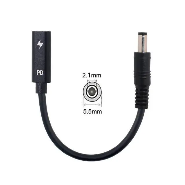 Alt view image 3 of 7 - Type C USB-C Female Input to DC 5.5x2.1mm Power PD Charge Cable fit for Laptop 18-20V