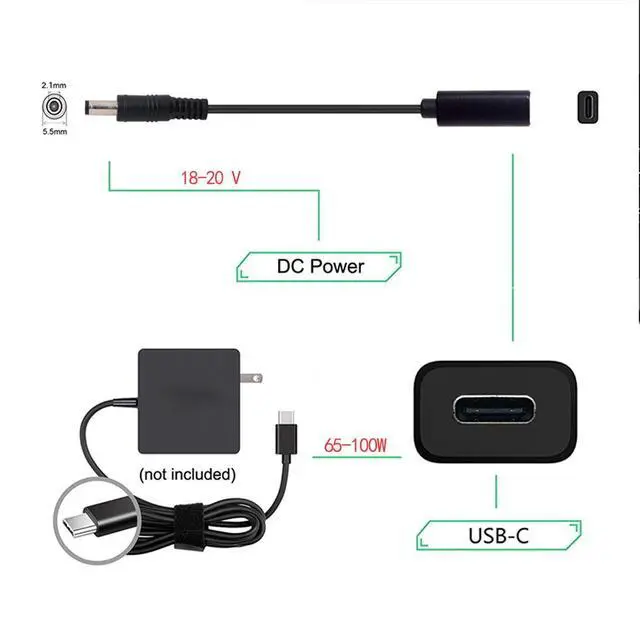 Alt view image 4 of 7 - Type C USB-C Female Input to DC 5.5x2.1mm Power PD Charge Cable fit for Laptop 18-20V