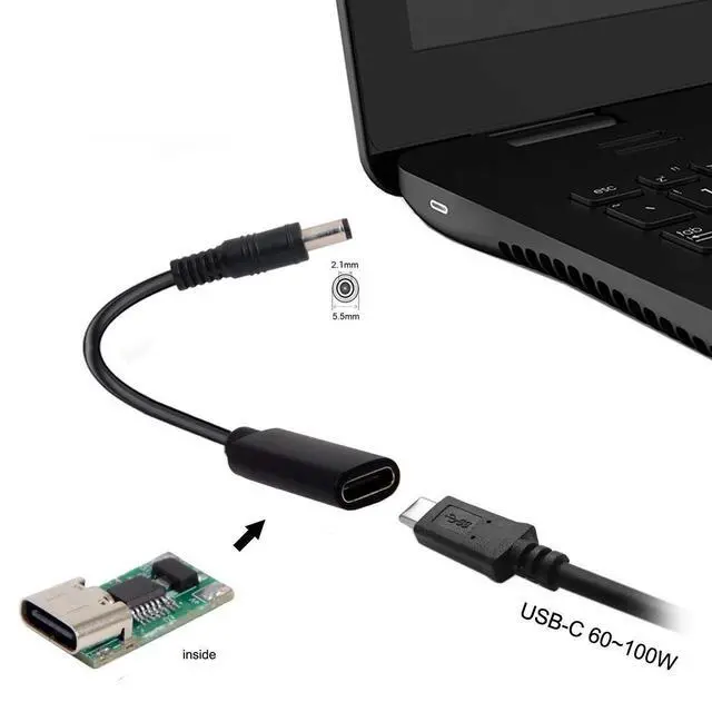Alt view image 5 of 7 - Type C USB-C Female Input to DC 5.5x2.1mm Power PD Charge Cable fit for Laptop 18-20V