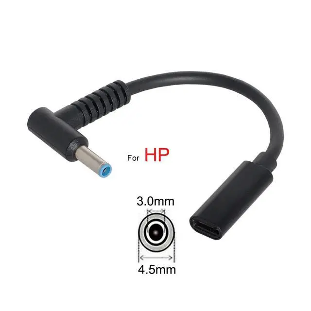 Alt view image 7 of 7 - Type C USB-C Female Input to DC 4.5x3.0mm Power PD Charge Cable fit for HP Laptop 18-20V