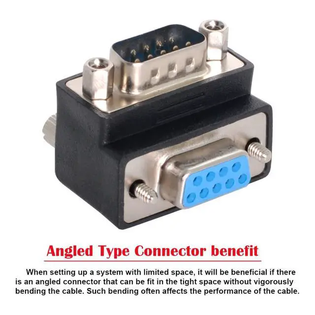 Alt view image 2 of 7 - 90 Degree Down Angled DB9P Male to Female D-Sub RS232 9Pin Extension Adapter