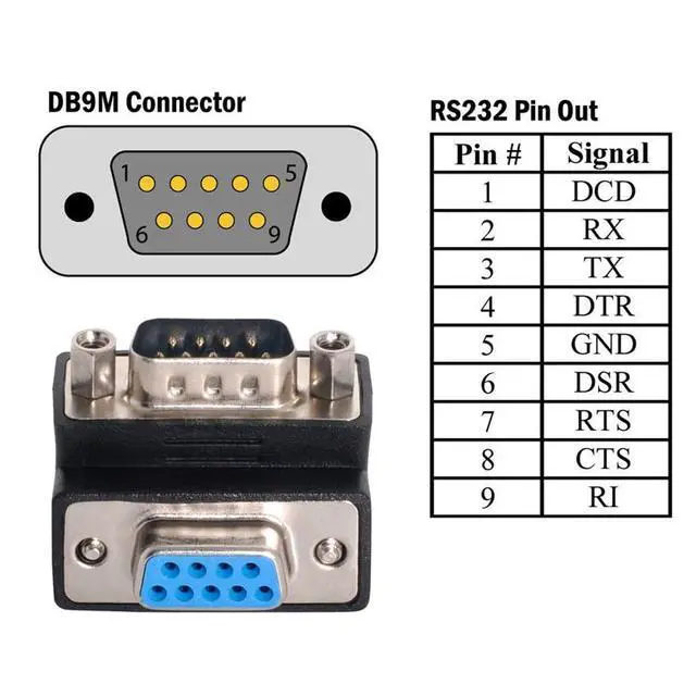 Alt view image 3 of 7 - 90 Degree Down Angled DB9P Male to Female D-Sub RS232 9Pin Extension Adapter
