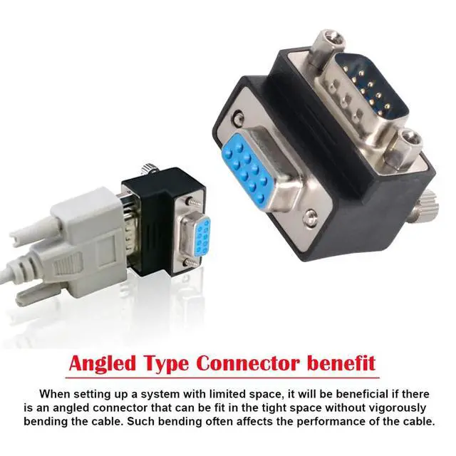 Alt view image 6 of 7 - 90 Degree Down Angled DB9P Male to Female D-Sub RS232 9Pin Extension Adapter
