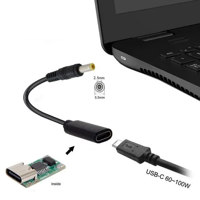Alt view image 7 of 7 - Type C USB-C Female Input to DC 5.5x2.5mm Power PD Charge Cable fit for Laptop 18-20V
