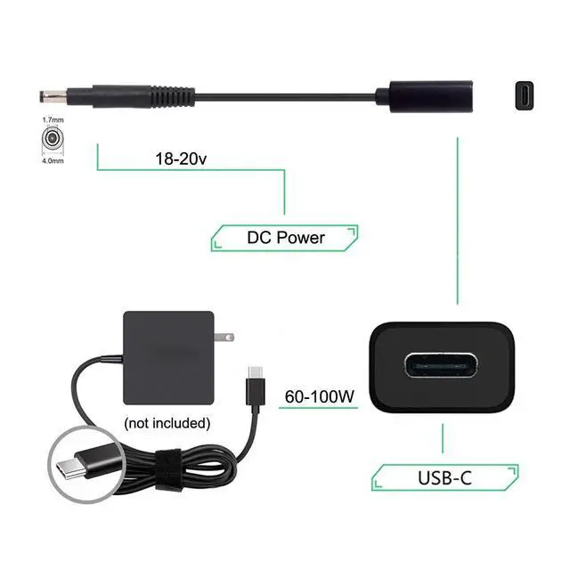 Alt view image 4 of 7 - Type C USB-C Female Input to DC 4.8x1.7mm Power PD Charge Cable 65W fit for Laptop 18-20V