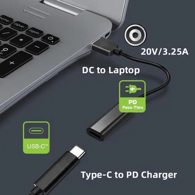 Alt view image 6 of 7 - Type C USB-C Female Input to DC 4.8x1.7mm Power PD Charge Cable 65W fit for Laptop 18-20V