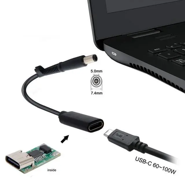 Alt view image 3 of 7 - Type C USB-C Female Input to DC 7.4x5.0mm Power PD Charge Cable fit for HP Laptop 18-20V