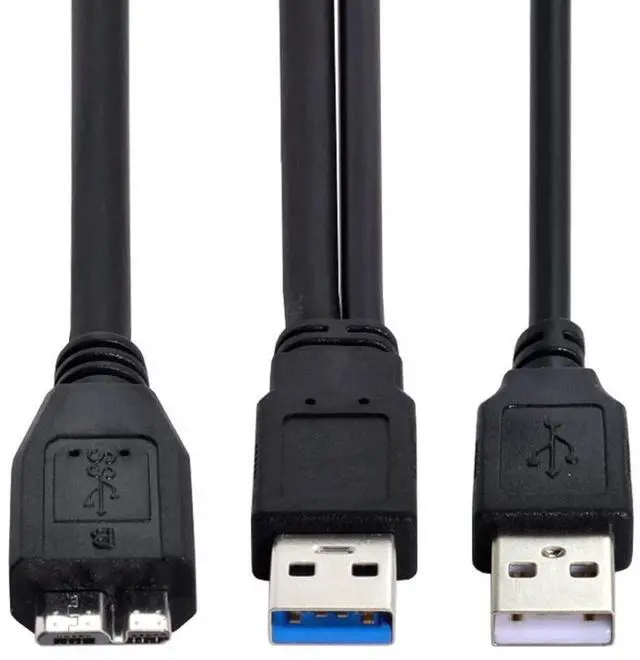 Main image of Dual Connector Type-A USB3.0 Male to Micro-USB3.0 Male Extra Power Data Cable Compatible with Disk Drive SSD Camera MP4 (60cm)