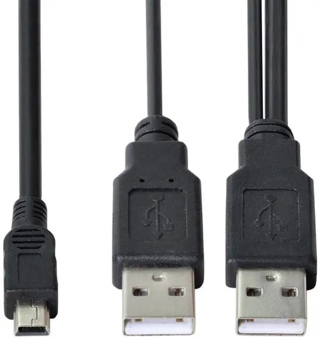 Main image of Dual Connector Type-A USB2.0 Male to Mini Micro Type-B USB 5-Pin Male Extra Power Data Cable Compatible with Disk Drive SSD Camera MP4 (60cm)